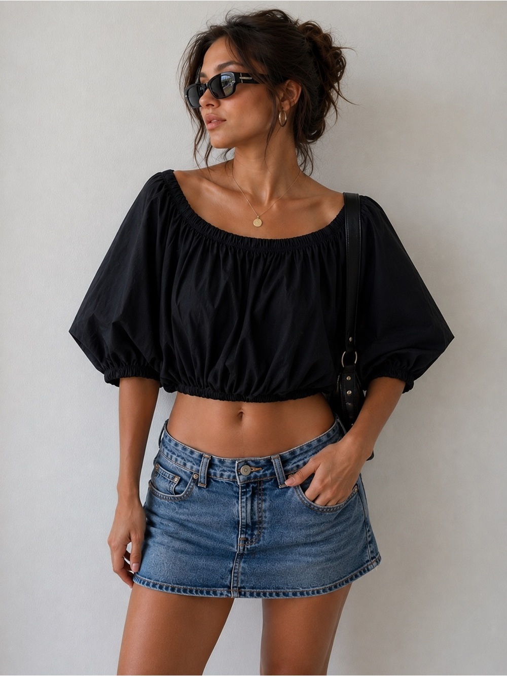 Arkitect x Maria Elena Villamil - Balloon Sleeve Crop Top - Black
